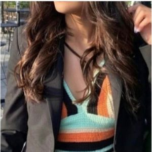 Zara Crochet Knit Boho Hippie Festival Cropped V Neck Tank Top Multicolor S